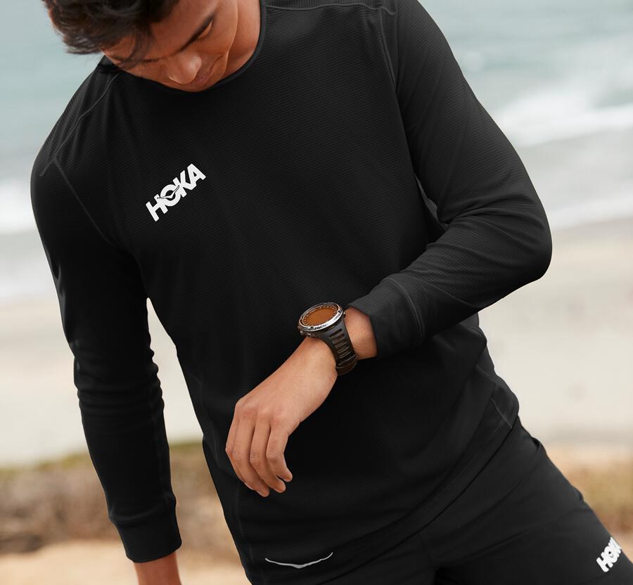 Hoka Australia One One Performance 3/4 Sleeve - Mens Tops Black - WMGVT-7846